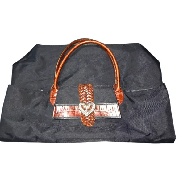 Brighton Foldable Black Tote with Brown Handles - Picture 4 of 6